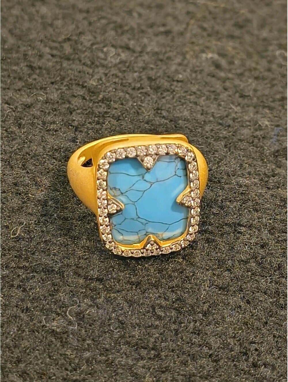 Freida Rothman Gold Vermeil 925 Turquoise CZ Statement Ring Size 7 NWOT